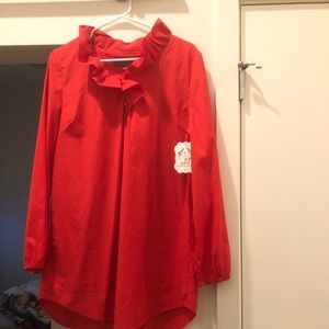 NWT Red long sleeve ruffle high neck tunic top